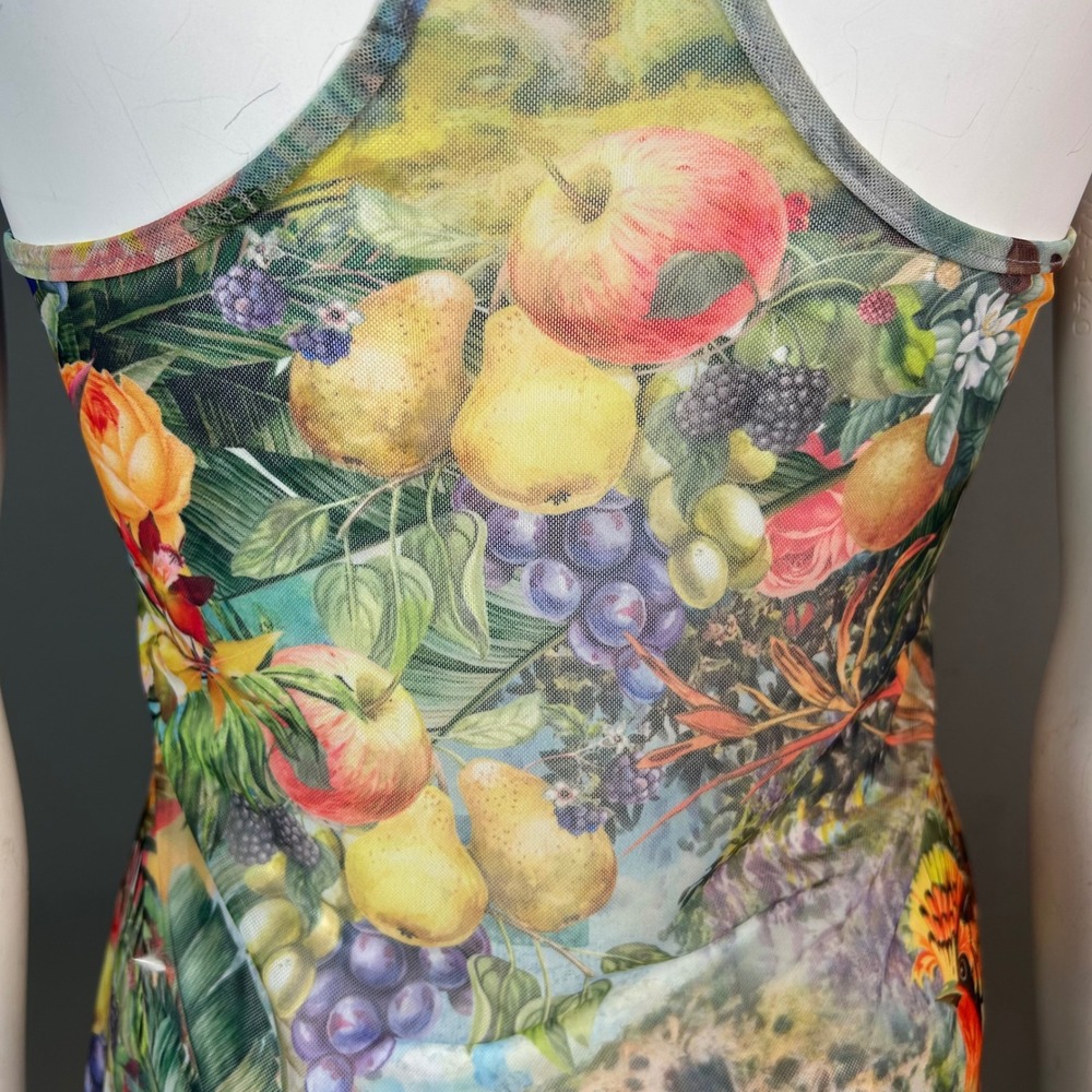 Sheer Tattoo Tank Top Jaded London Medium Mesh Tropical Fruit Floral - Picture 5 of 10